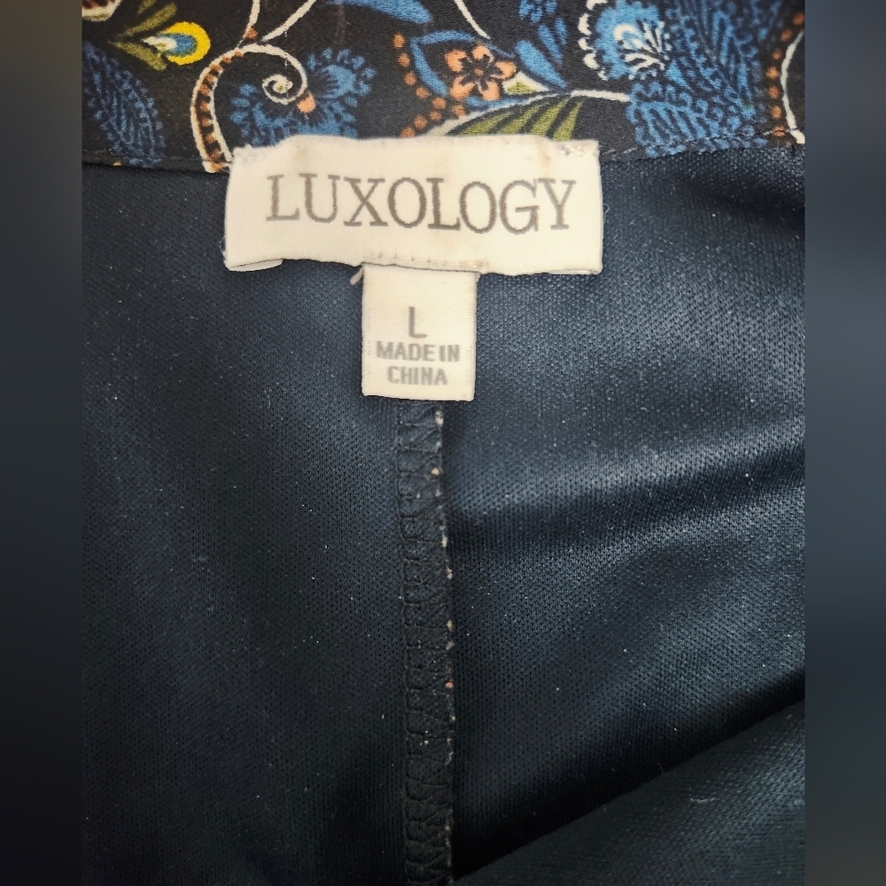 Luxology Blue and Gold Paisley Long Sleeve Flowy Dress - Picture 5 of 7